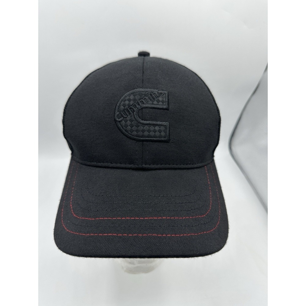 Cummins Hat Black Mesh Trucker Cap Embossed Logo Red Stitching NWT